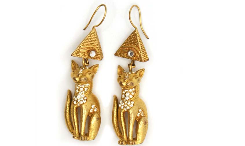 Bastet cat Egyptian revival earrings