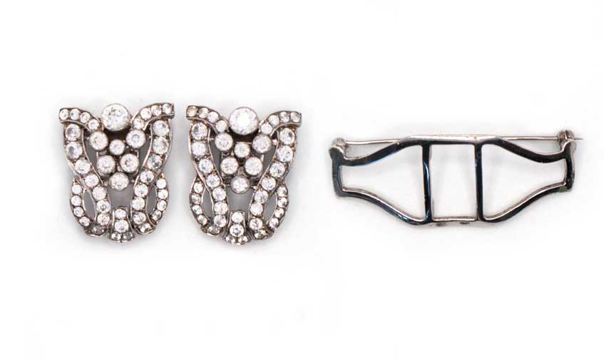 Silver and rhinestone dress clips with frame
