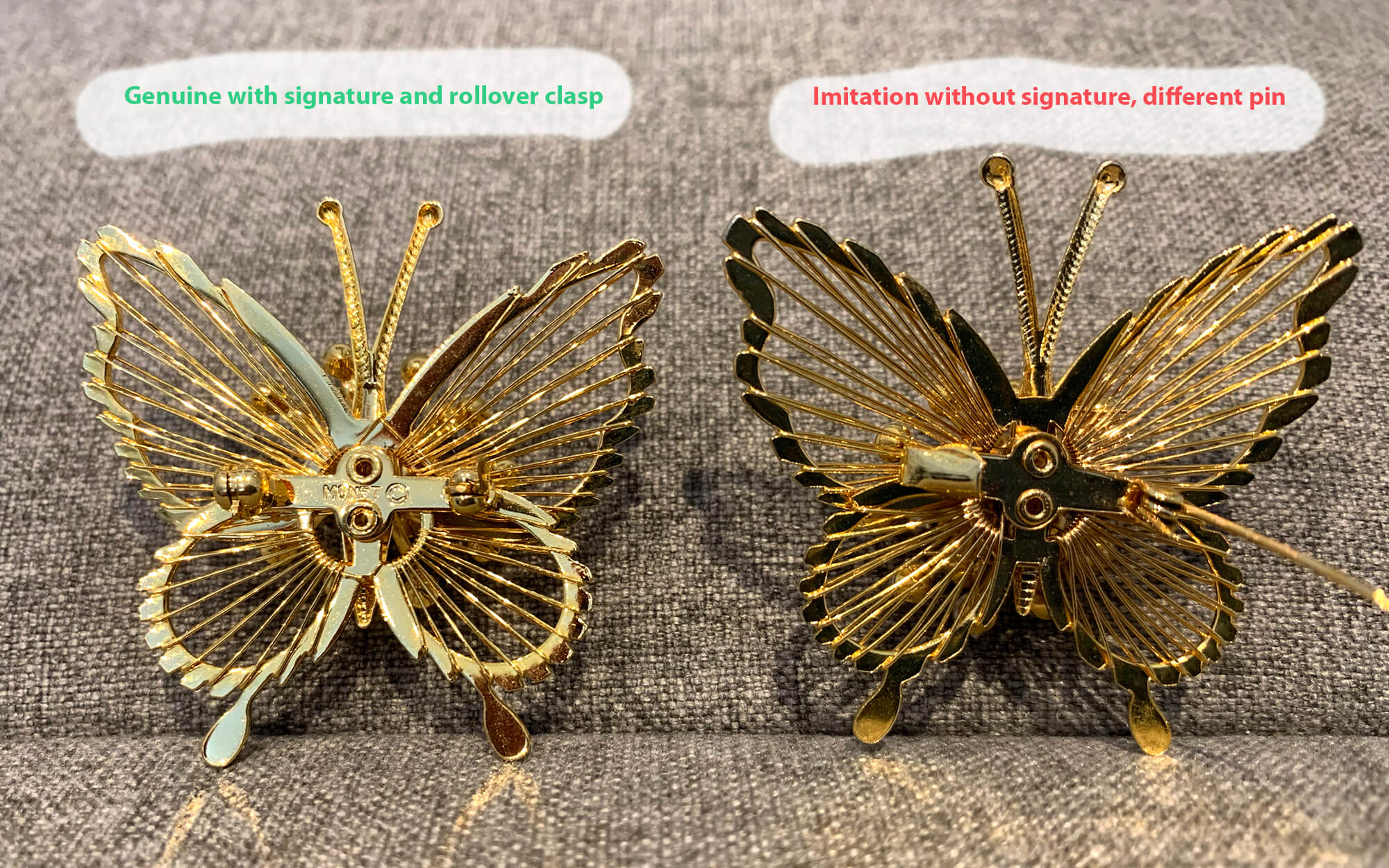 Monet butterfly pin and imitation pin