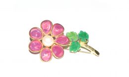 Pink glass flower brooch by Christian Dior