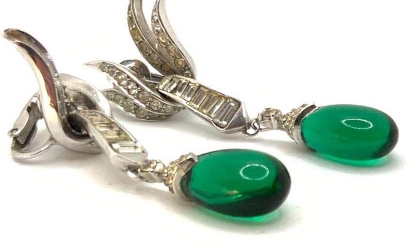 Costume jewellery emerald earrings by Boucher