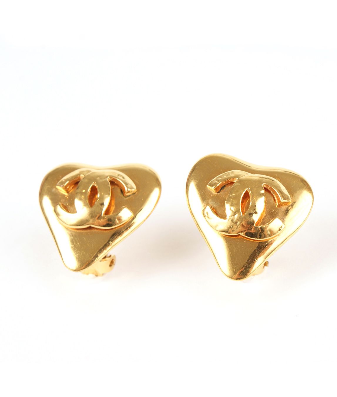 Chanel Vintage CC Logos Heart-Shaped Clip On Earrings Rent Chanel Jewelry  For $45/month