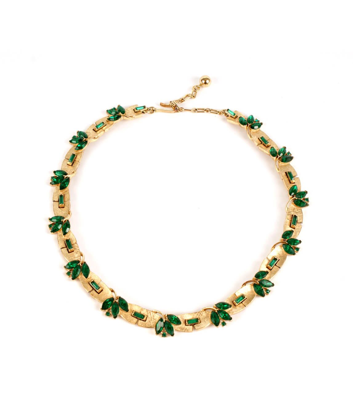 Trifari gold and emerald necklace 