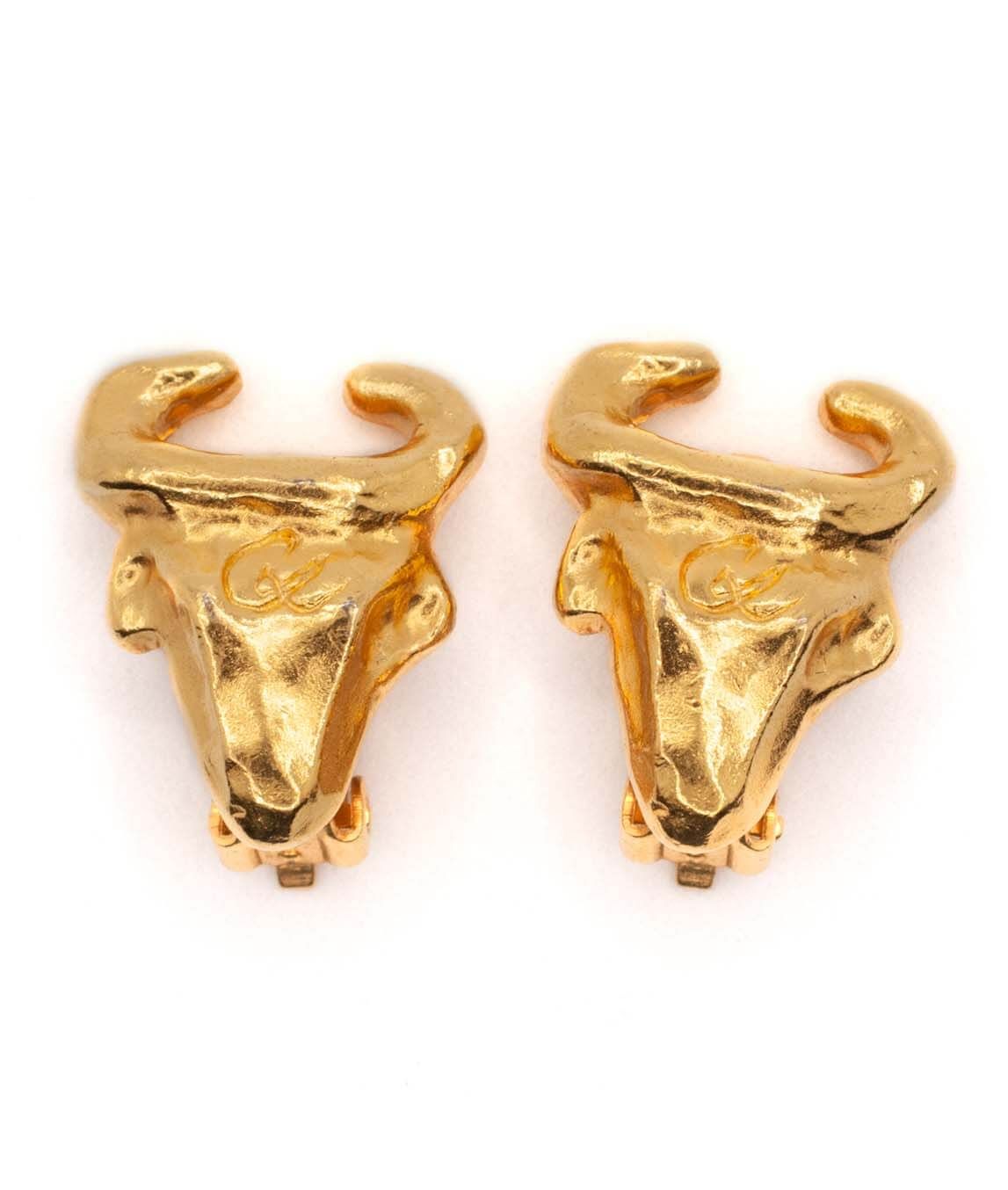 Vintage Christian Lacroix bull head earrings with CL signature forehead