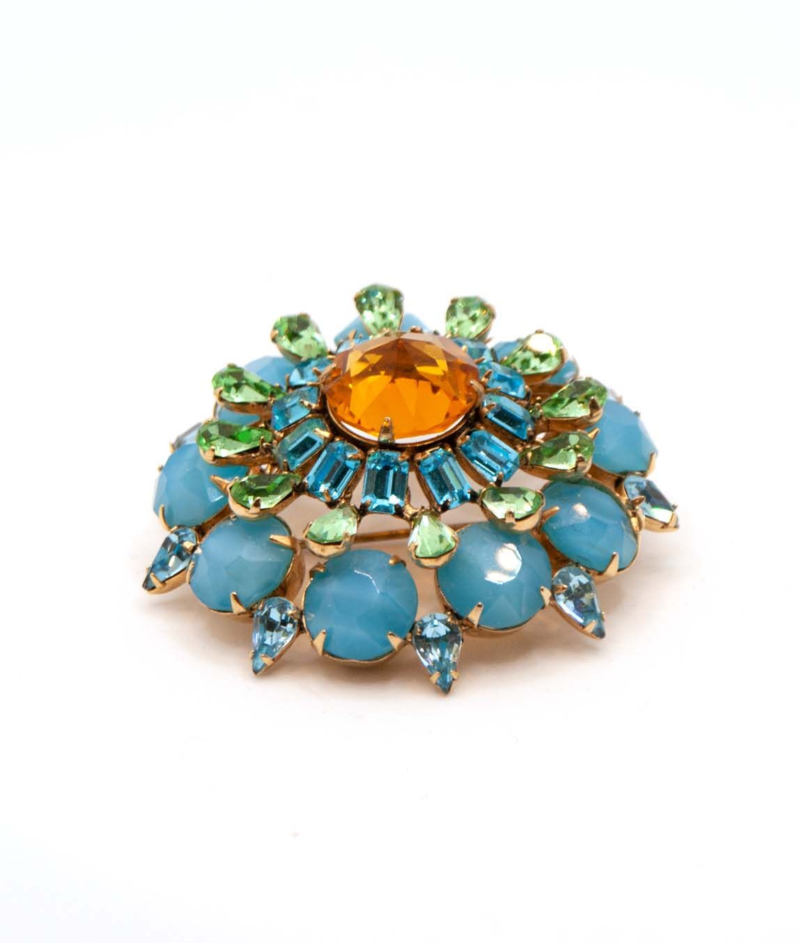 Blue and Orange Schreiner Brooch Gadelles Vintage