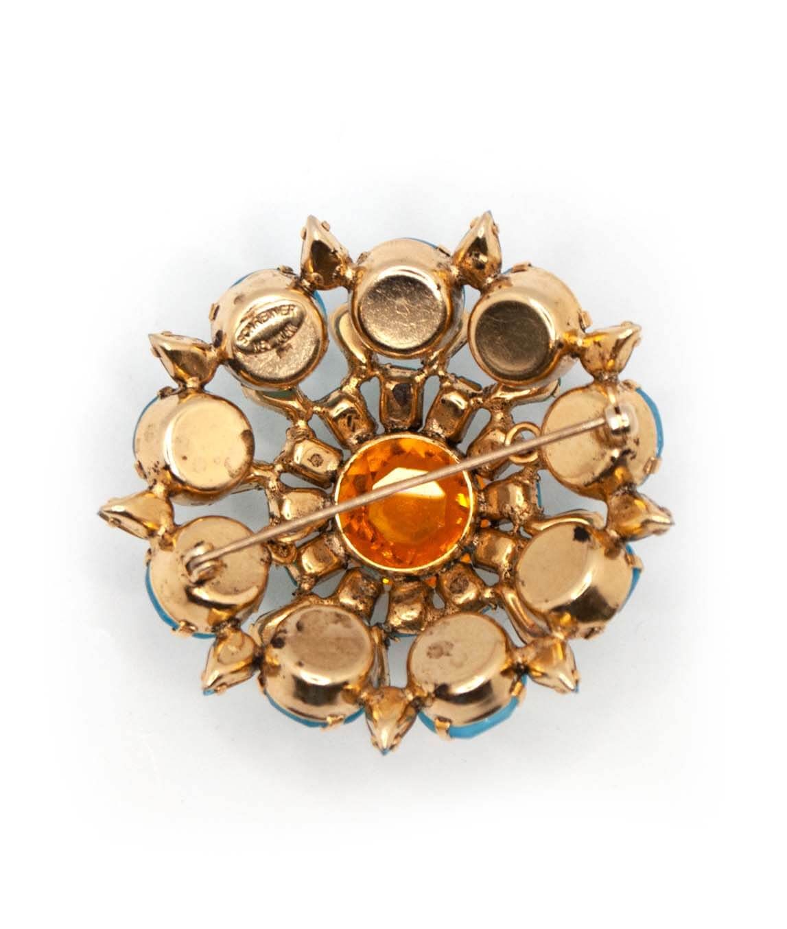 Blue and Orange Schreiner Brooch Gadelles Vintage