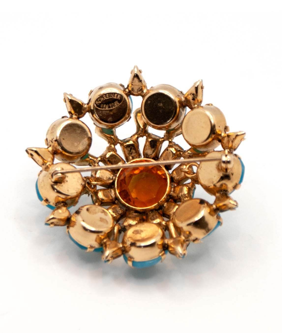 Blue and Orange Schreiner Brooch Gadelles Vintage