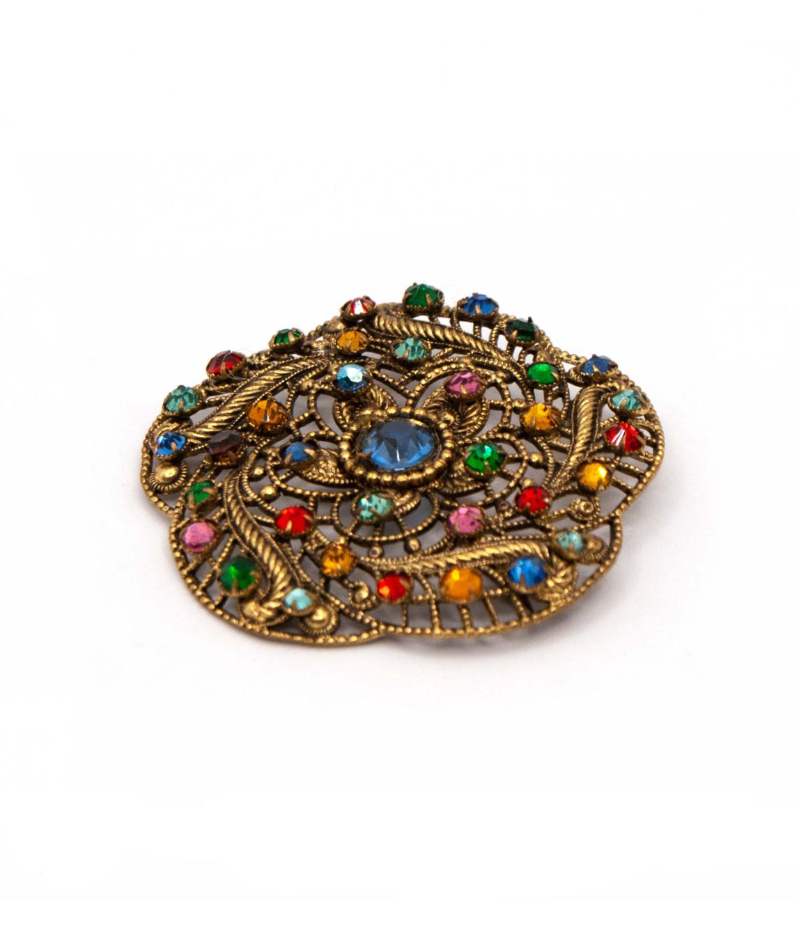 Flower Shaped Antique Czech Brooch Gadelles Vintage