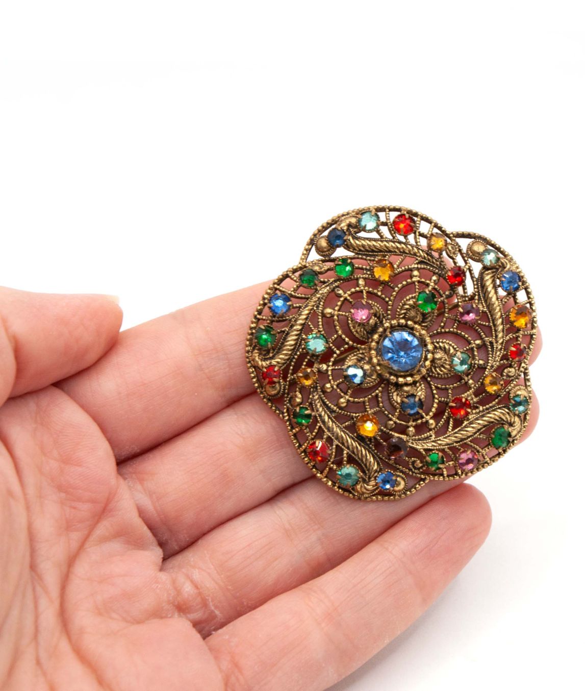 Flower Shaped Antique Czech Brooch Gadelles Vintage