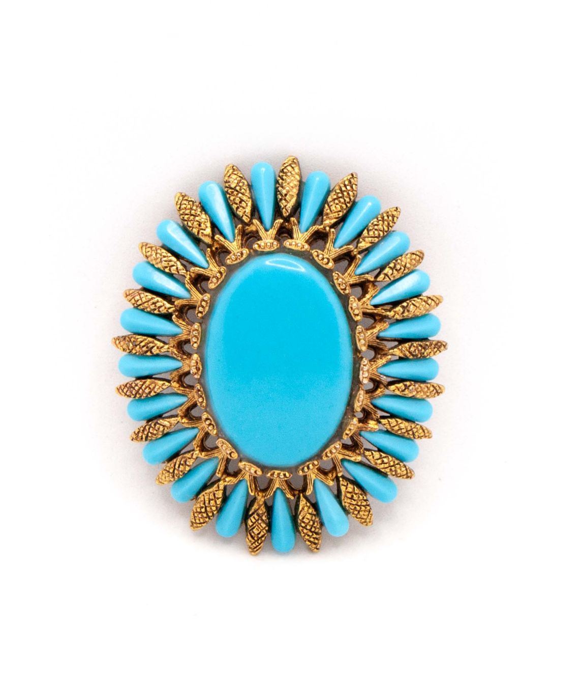 Vintage oval shaped turquoise glass brooch by HAR