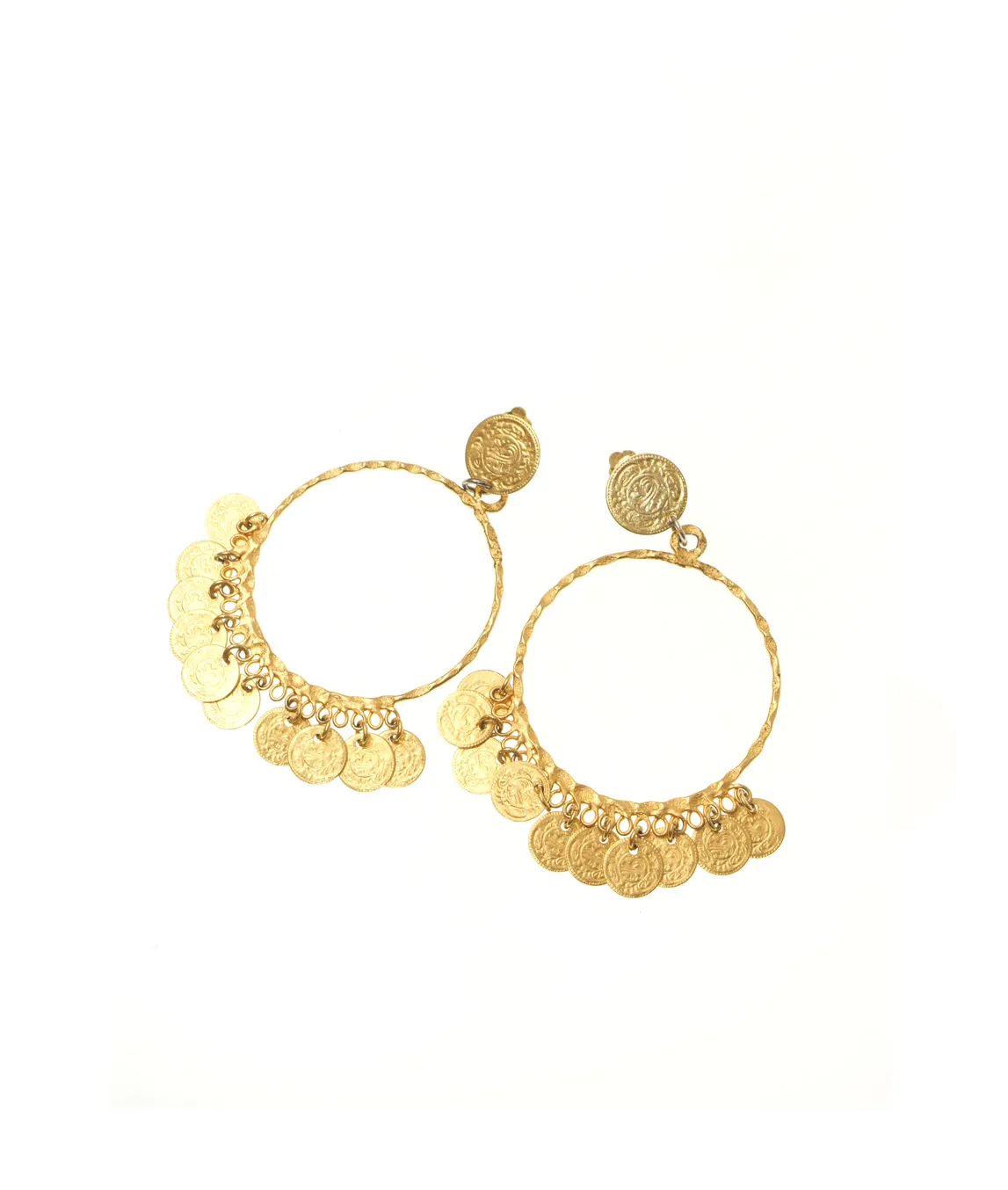 Vintage gold hoop coin earrings