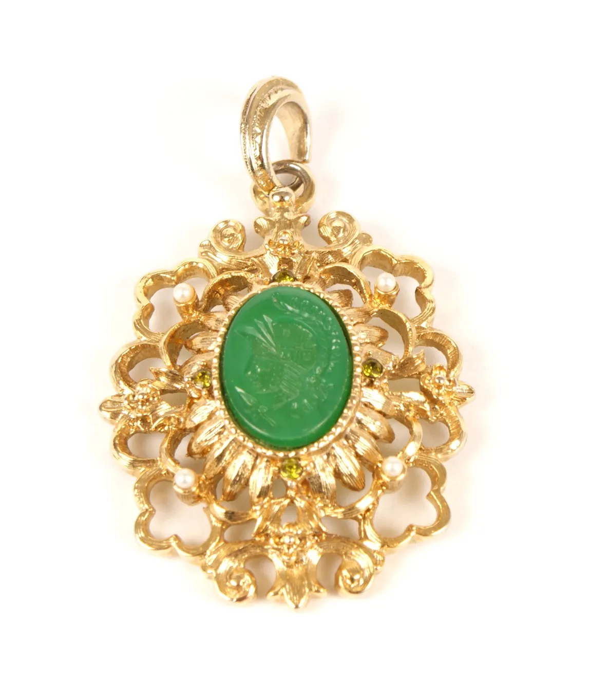 Kenneth Jay Lane green cameo pendant