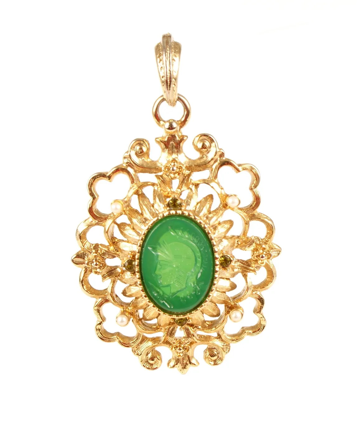 Kenneth Jay Lane green cameo pendant