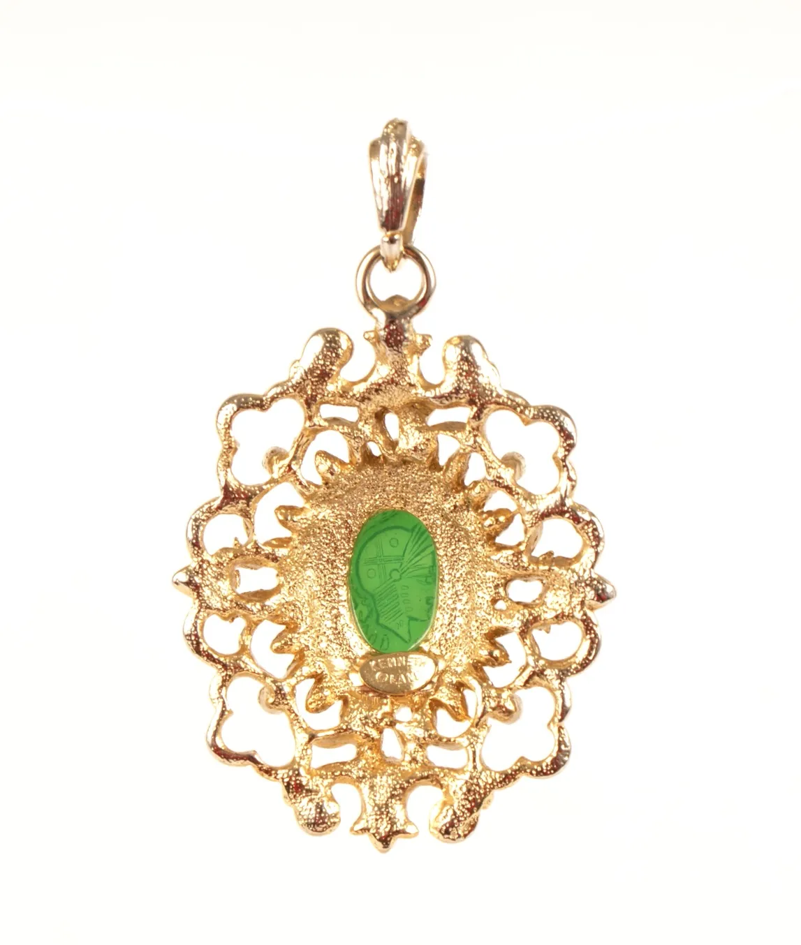 Kenneth Jay Lane green cameo pendant reverse