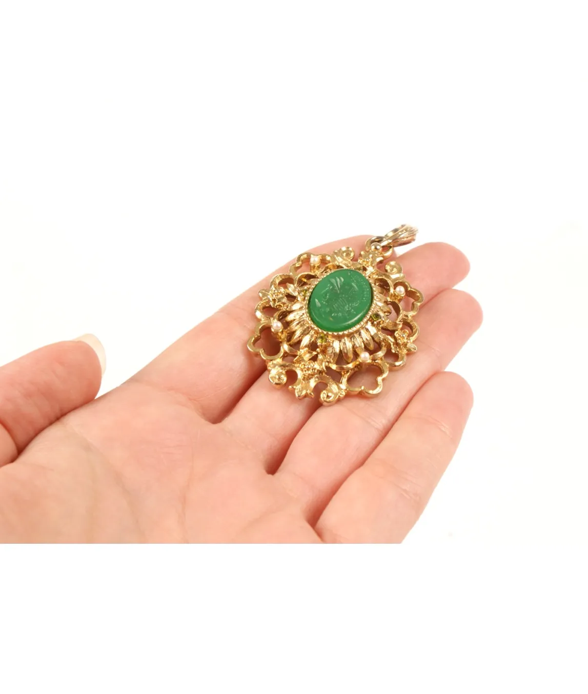 Kenneth Jay Lane green cameo pendant size