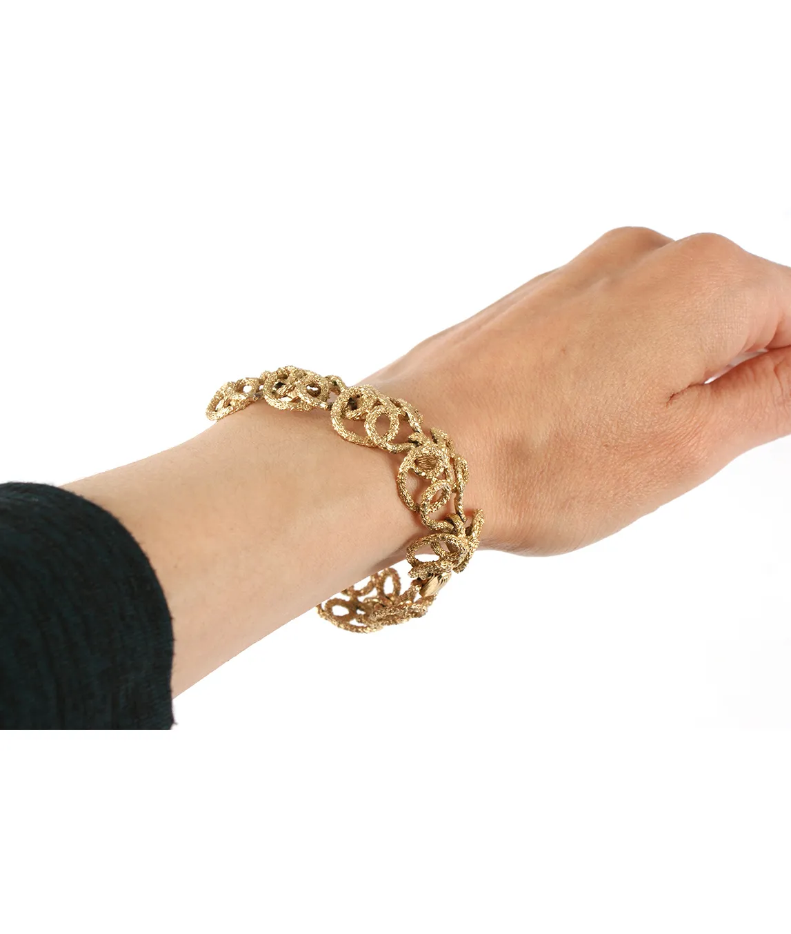 Trifari pretzel bracelet on the wrist