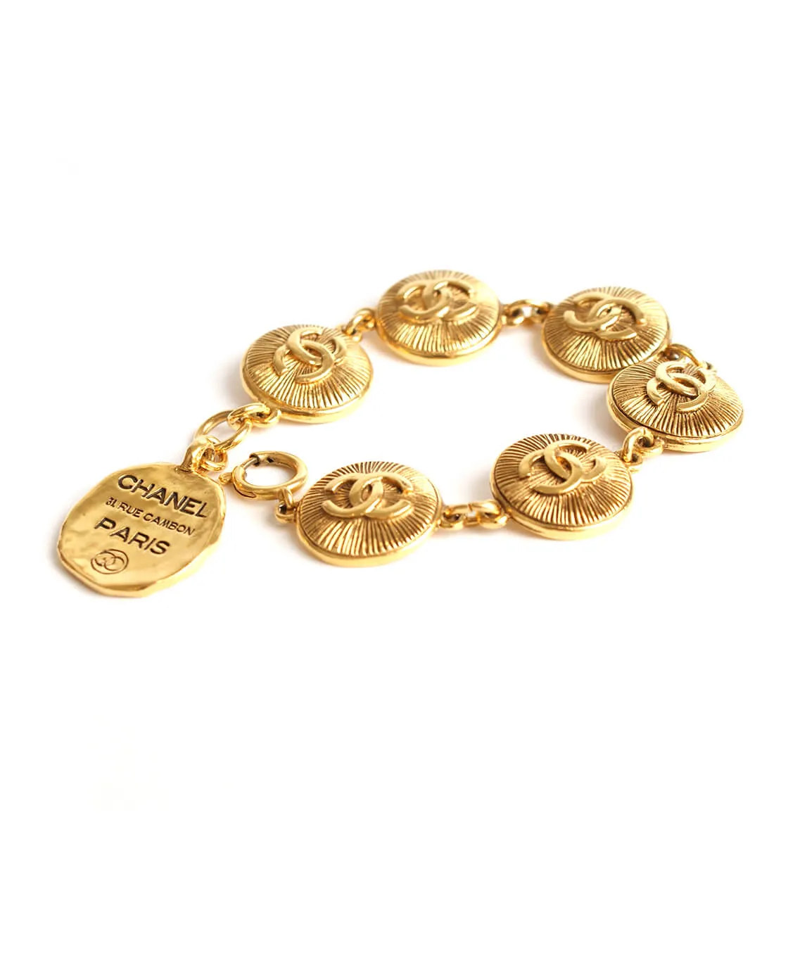 Chanel 24k Gold Plated Collection 25 Cc Logo Bangle Bracelet