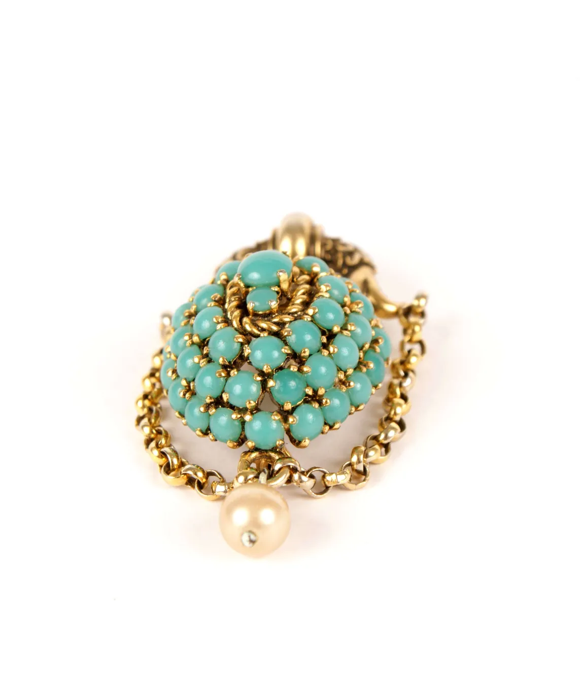 Turquoise Dior brooch with pearl