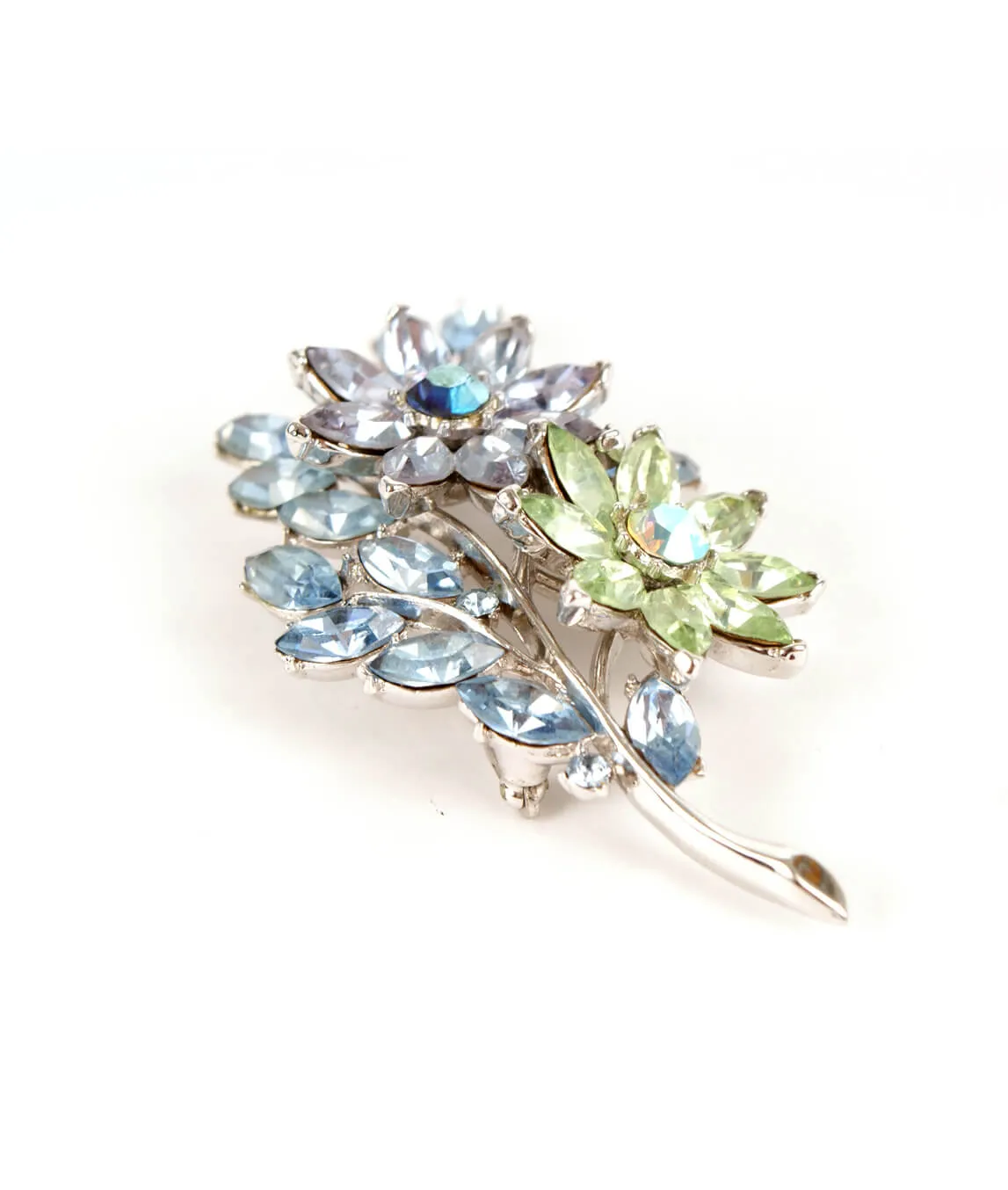 Blue and green crystal Trifari brooch 1950s