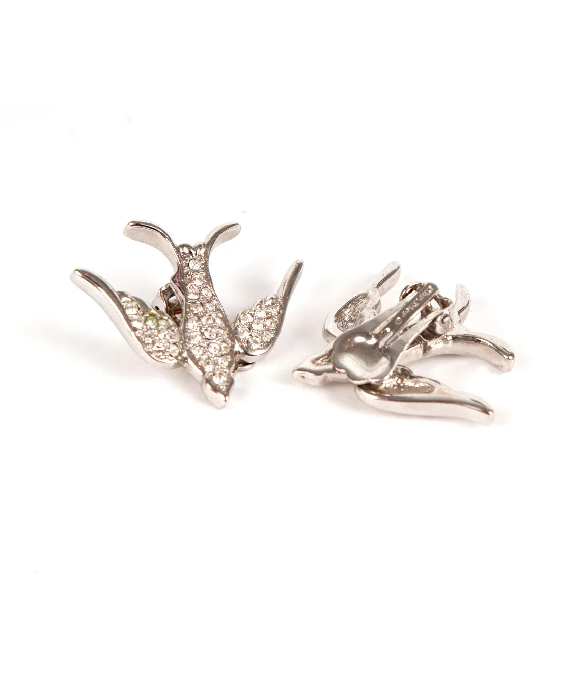 Silver plated bird earrings by Dior