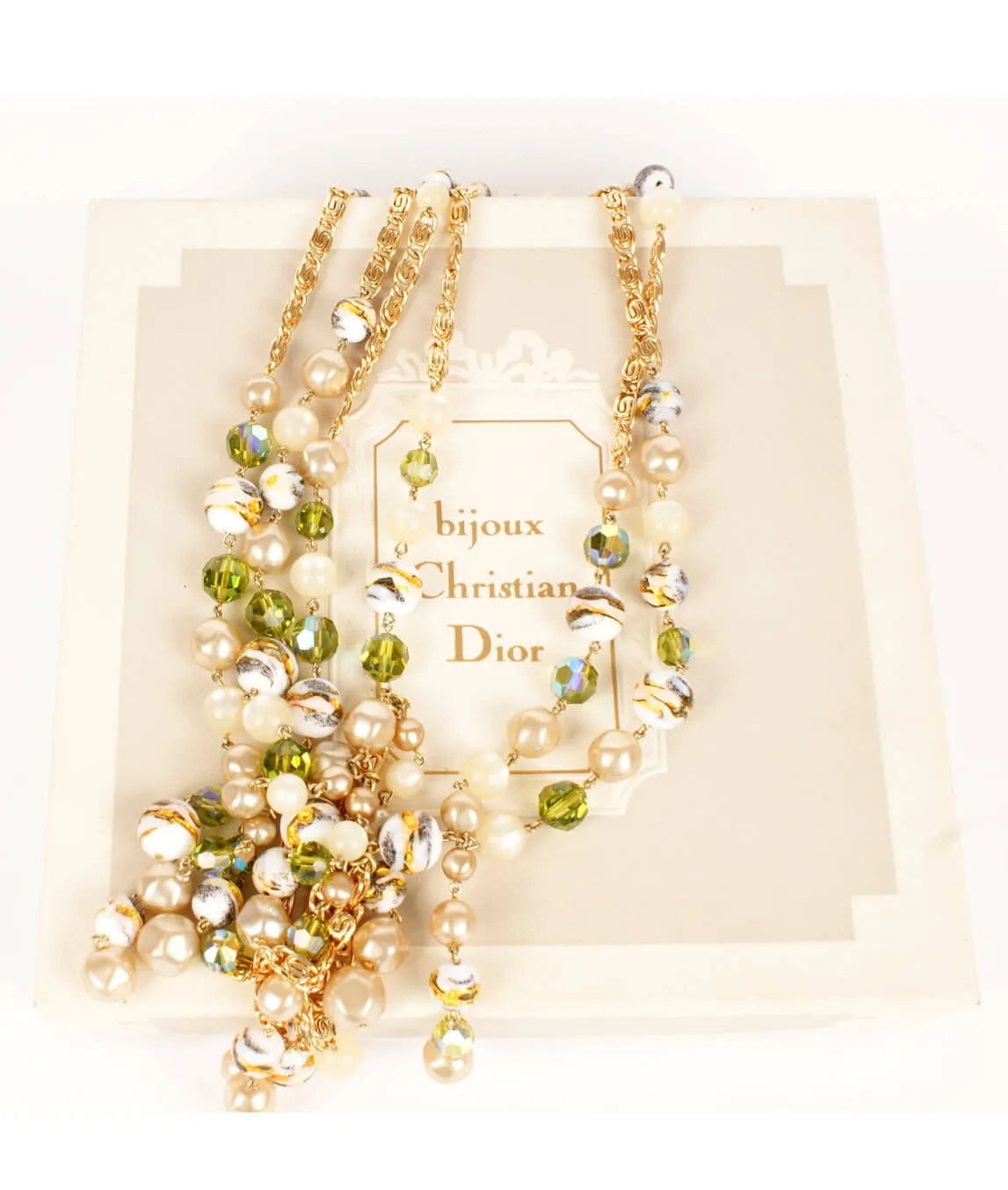 Vintage bijoux Dior box with Dior beaded necklace