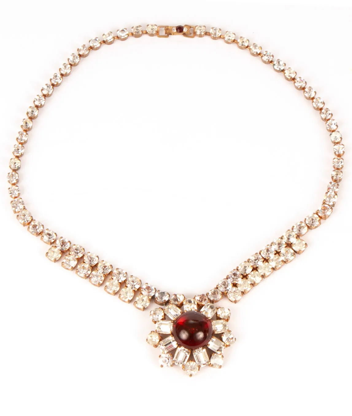 Red crystal and rhinestone necklace by Schoffel