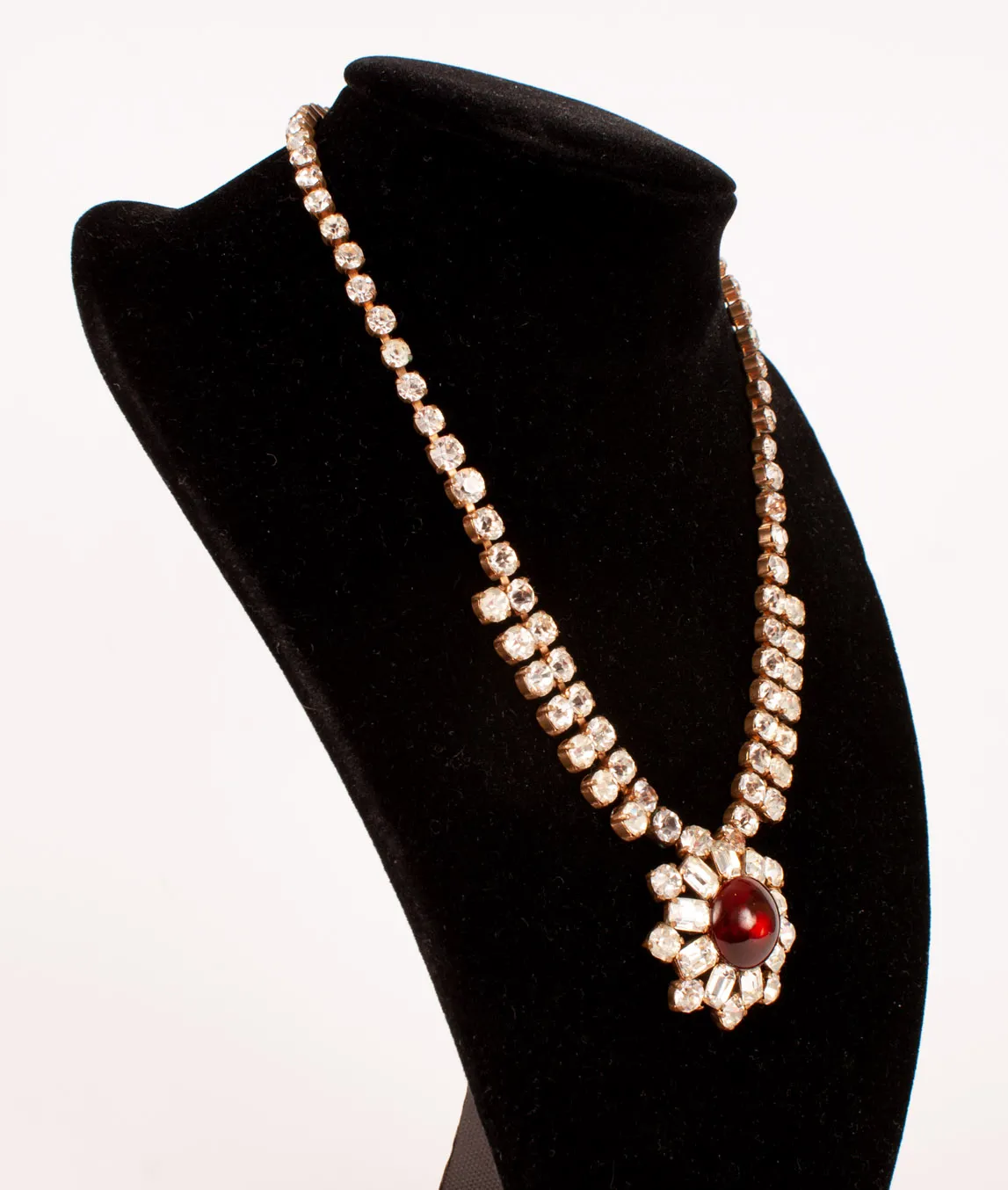Swarovski crystal and red paste vintage Schoffel necklace 