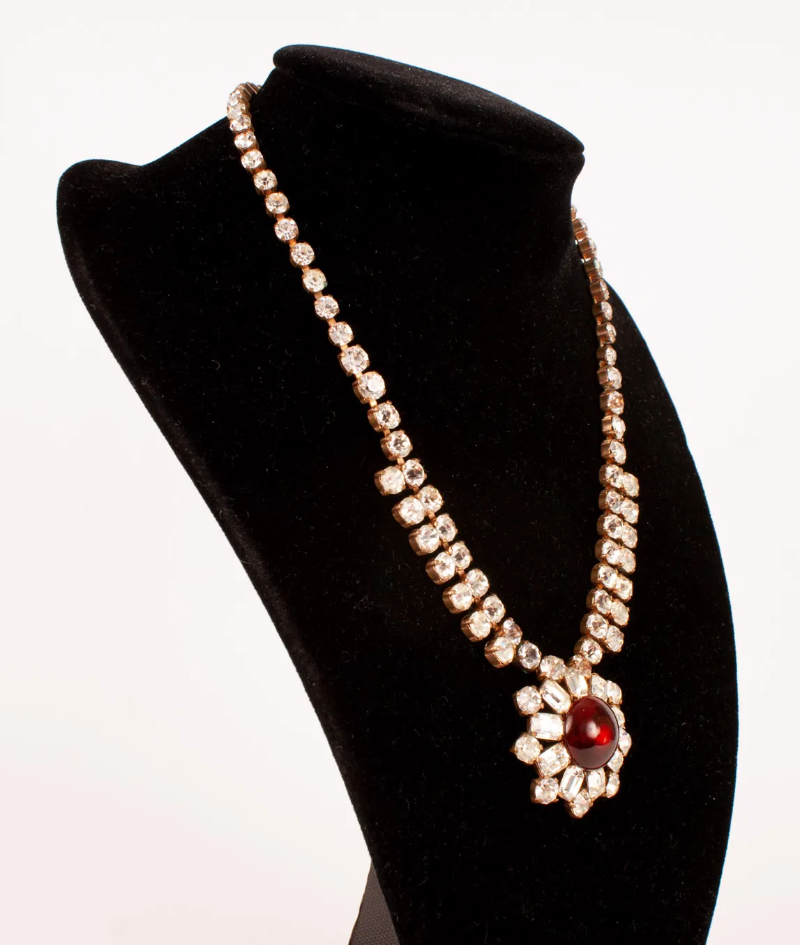 Swarovski crystal and red paste vintage Schoffel necklace
