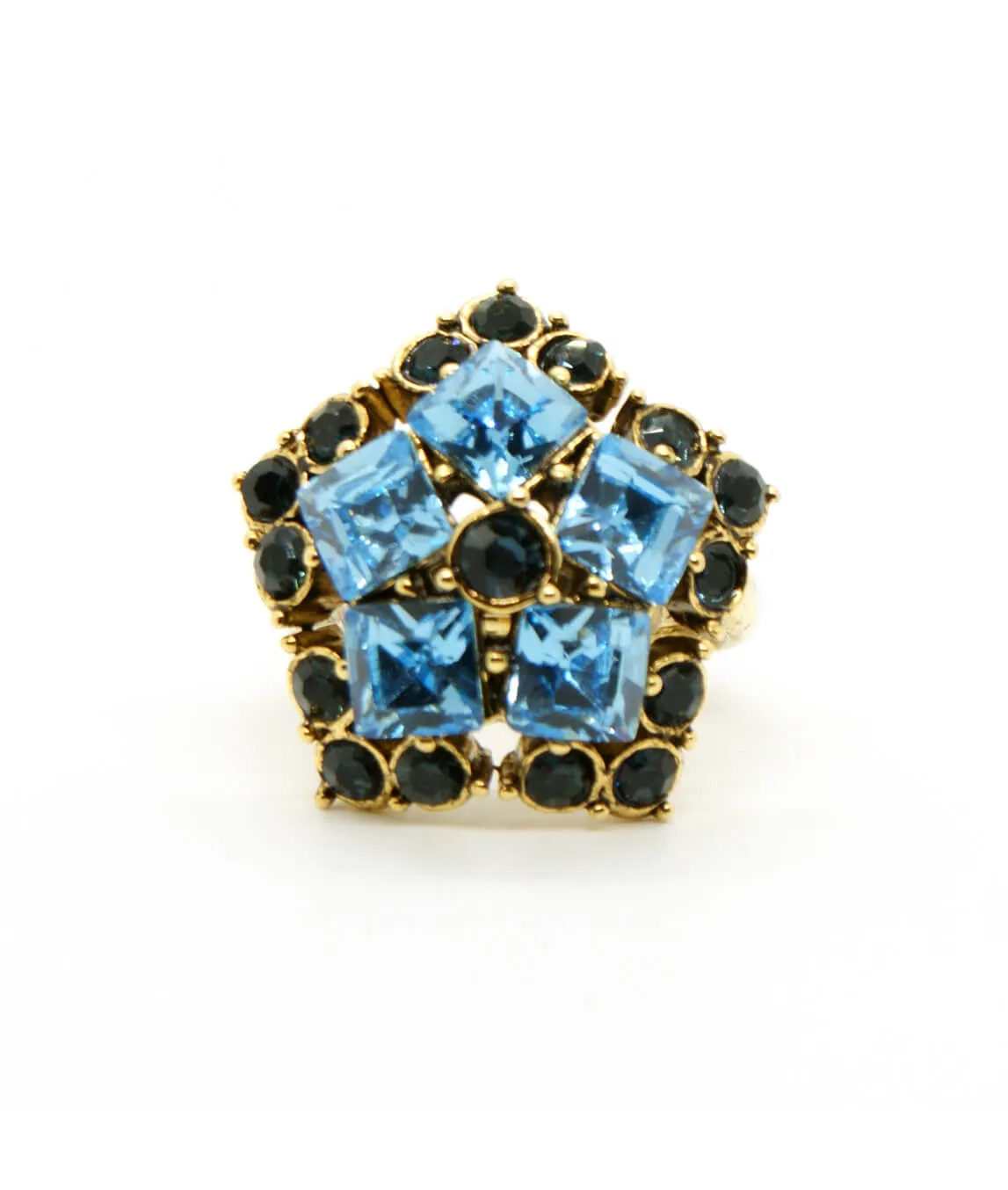 Blue and gold vintage Hollycraft cocktail ring