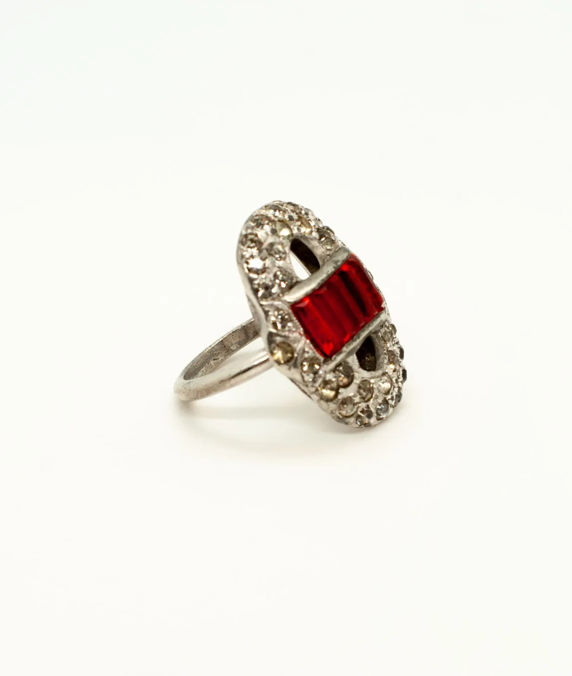 Silver and red Art Deco ring