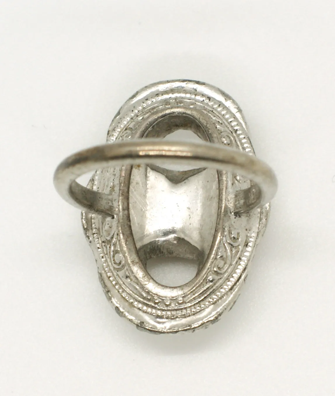 White metal dress ring reverse detail