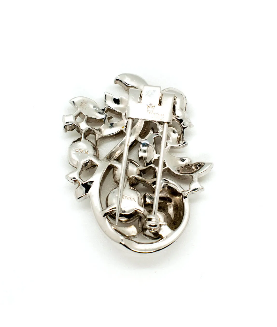 Rhodium plated Crown Trifari fur clip