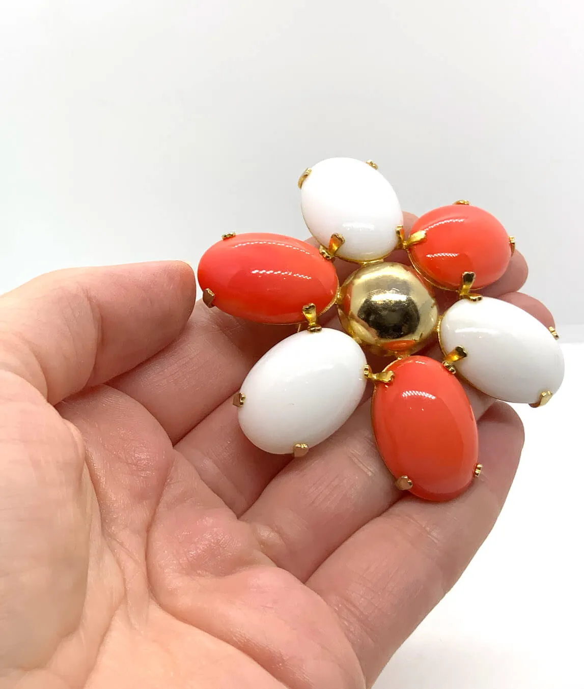 Orange and white large Dior brooch