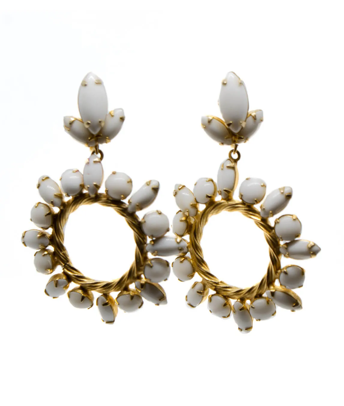 Weiss clip earrings milk glass drop hoops