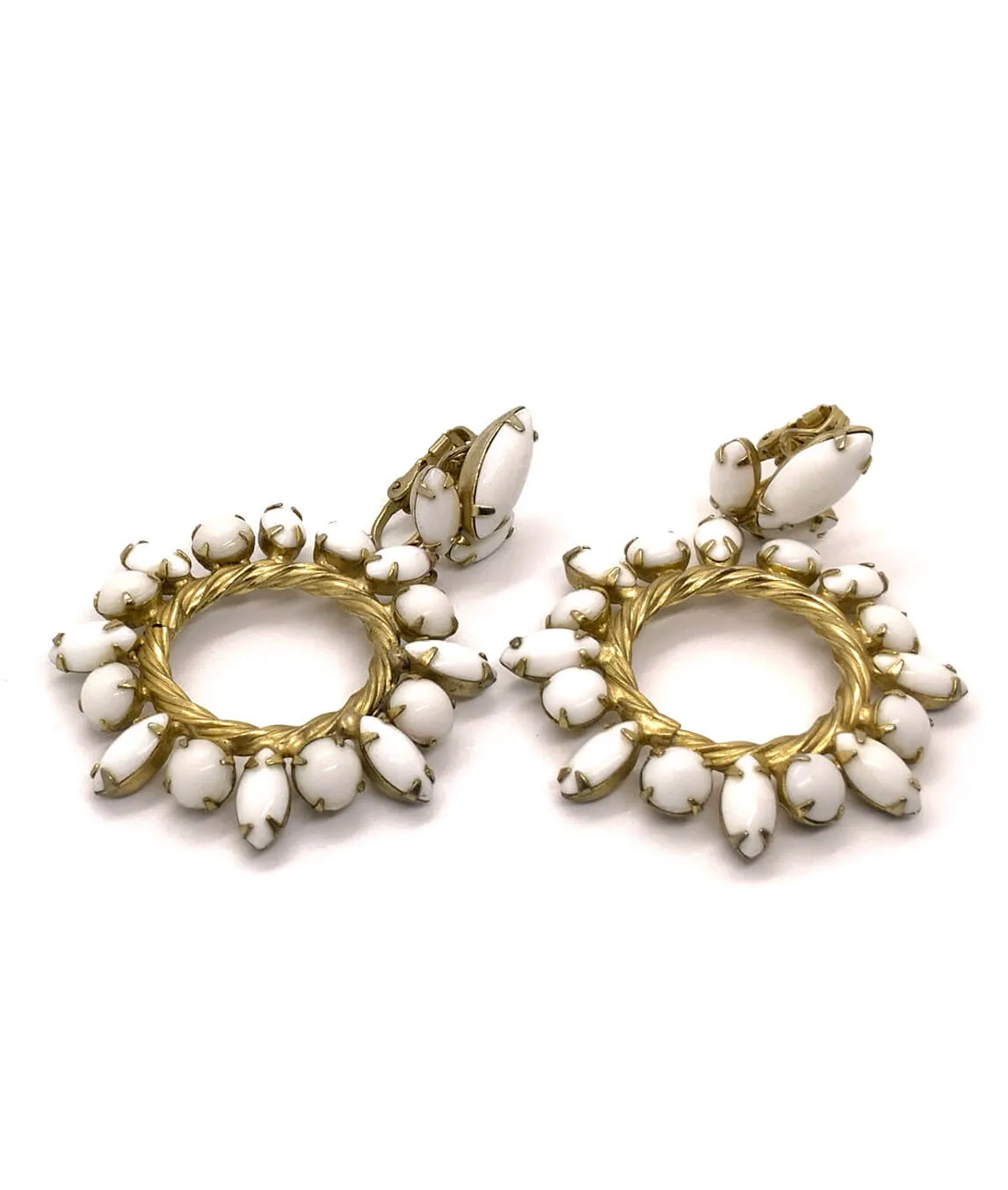 1950s milk glass and gold tone earrings
