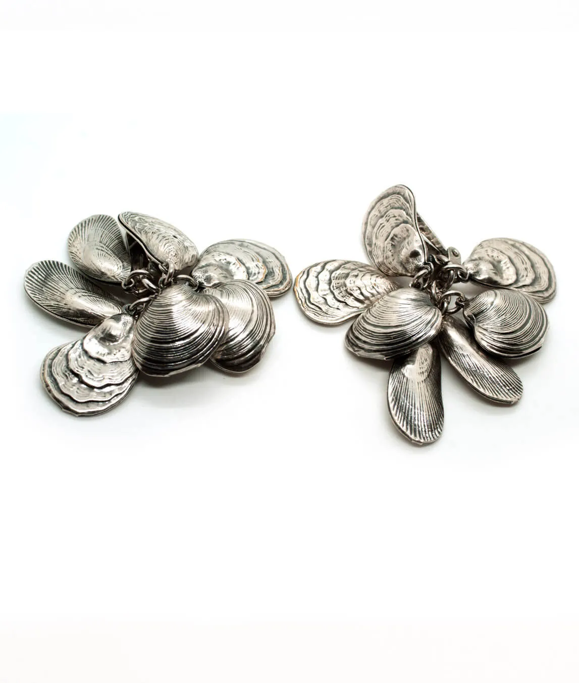 Vintage Napier silver plated clam shell earrings