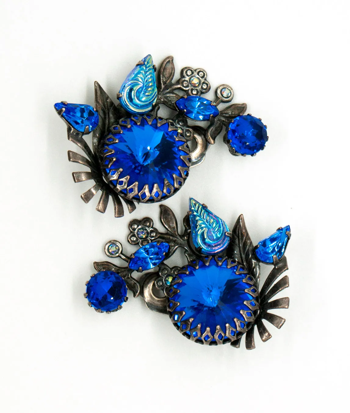 Askew London blue and silver clip earrings