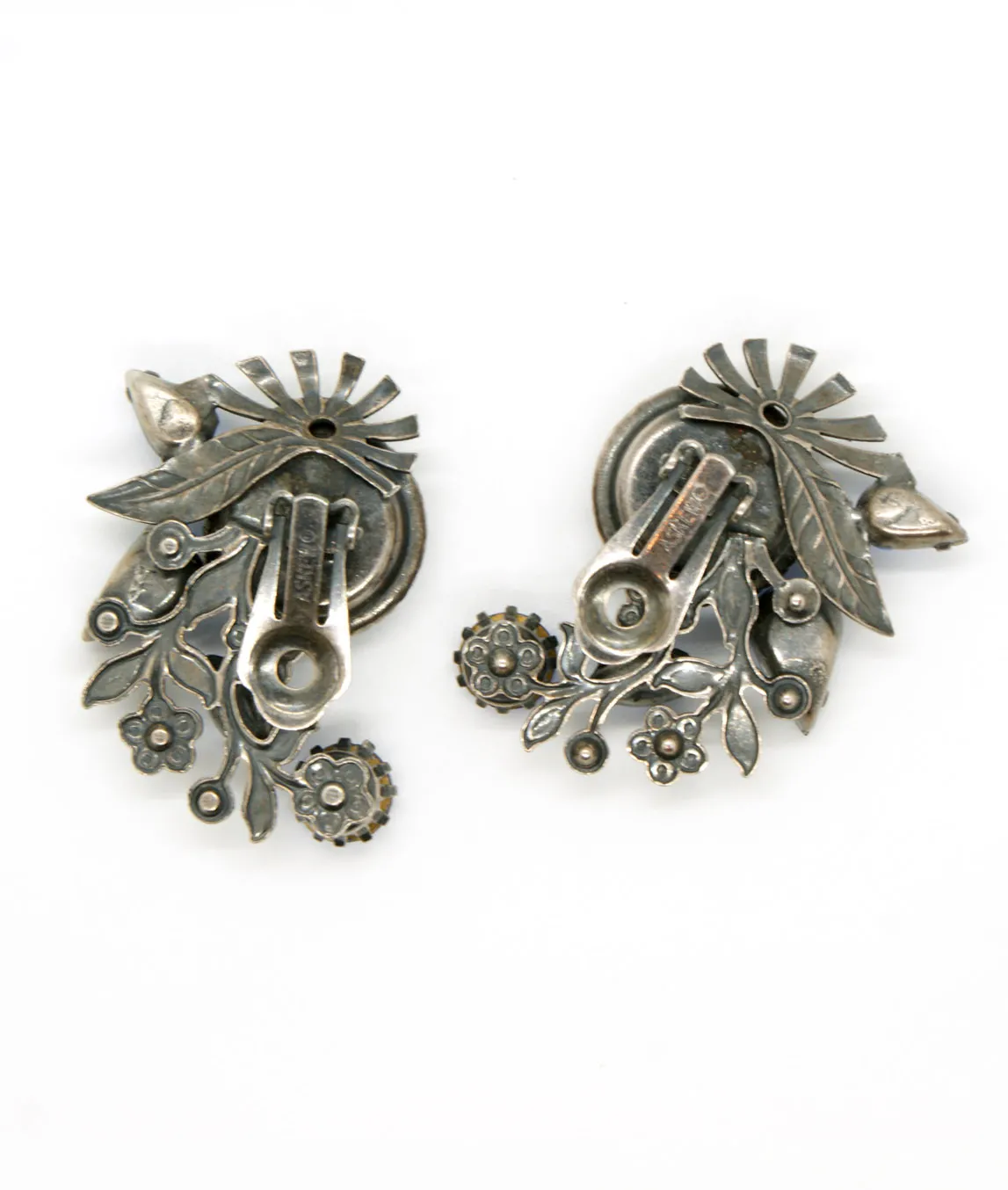 Silver plated pressed metal clip earrings by Askew London