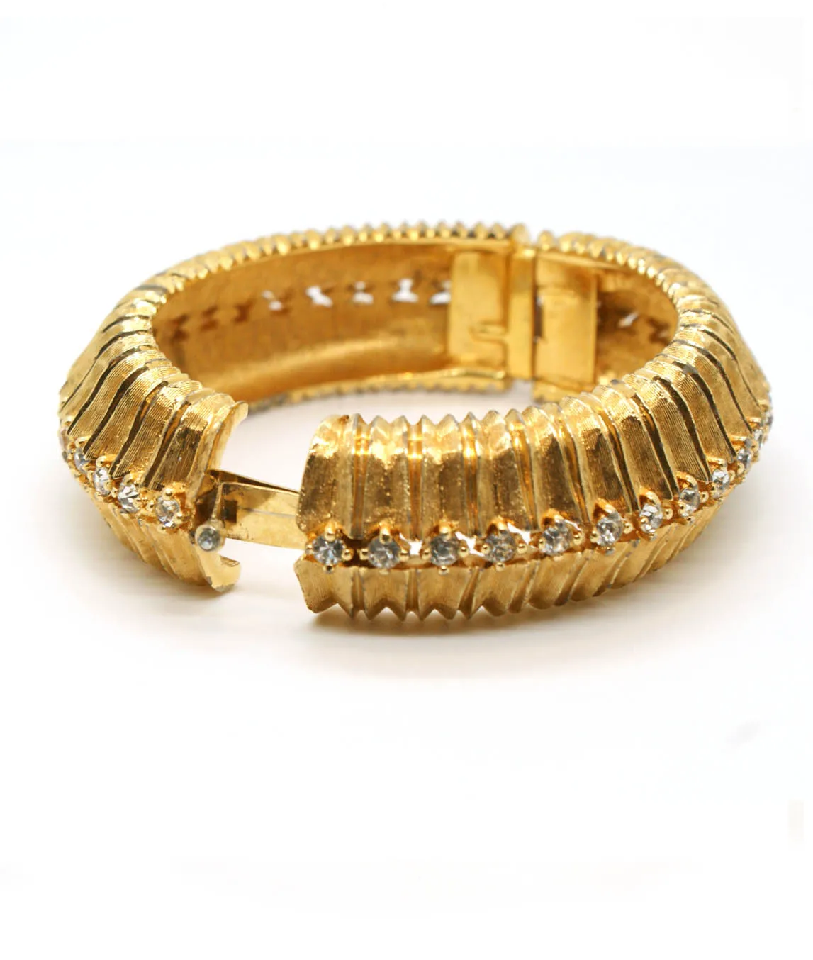 Joseph Mazer Gold and Rhinestone Hinged Bangle 