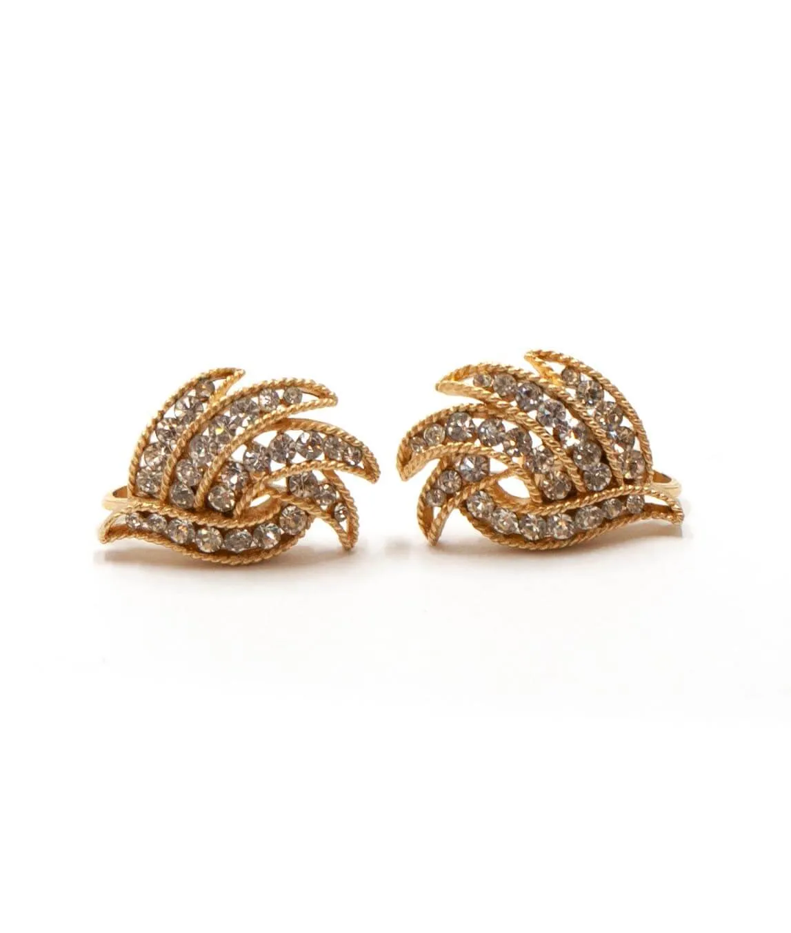 Crown Trifari crystal and gold leaf earrings