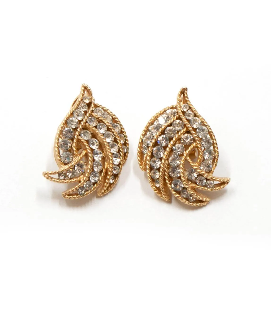 Crown Trifari palm leaf crystal earrings