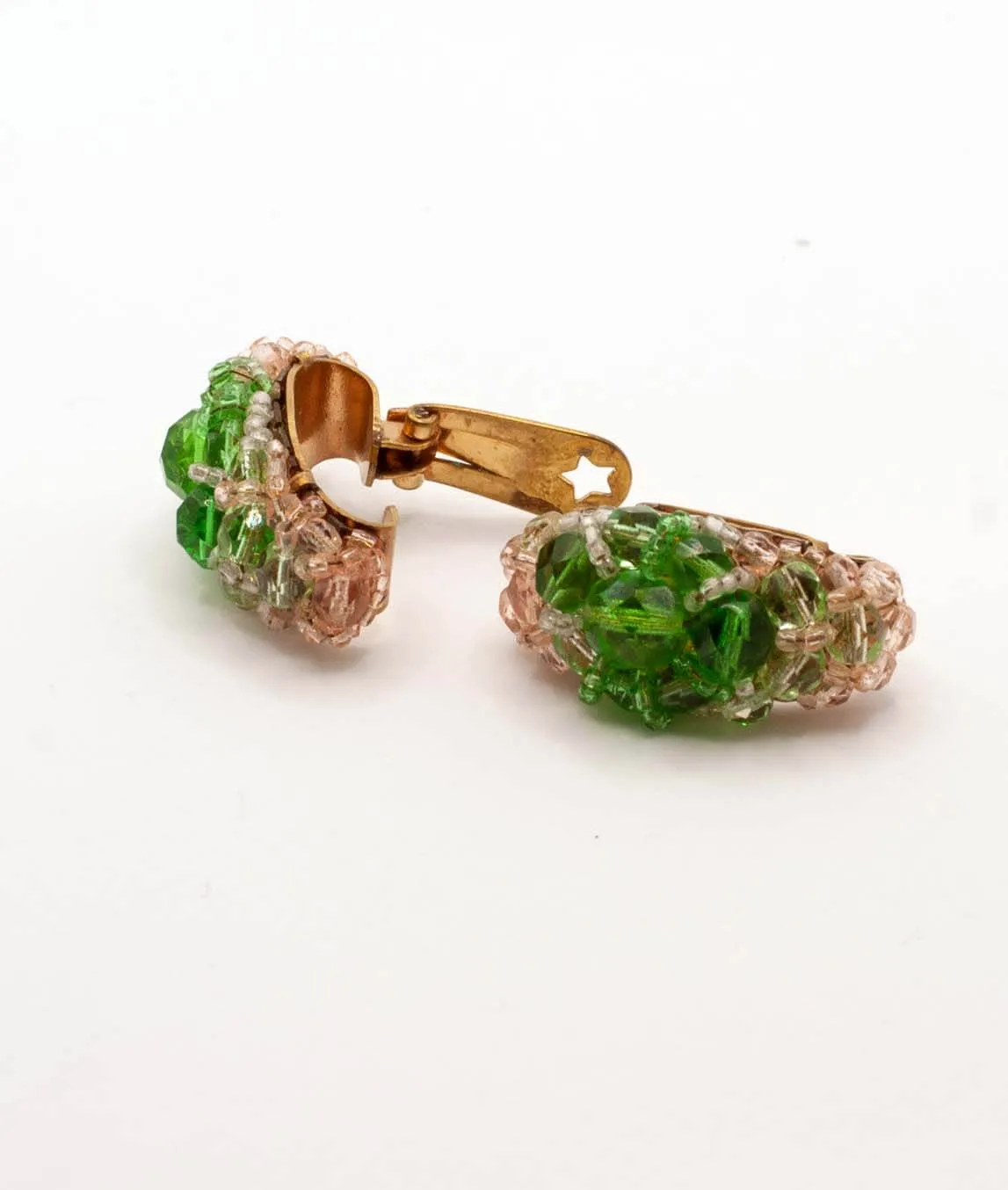 Green and pink beaded Coppola e Toppo earrings from the 1950s