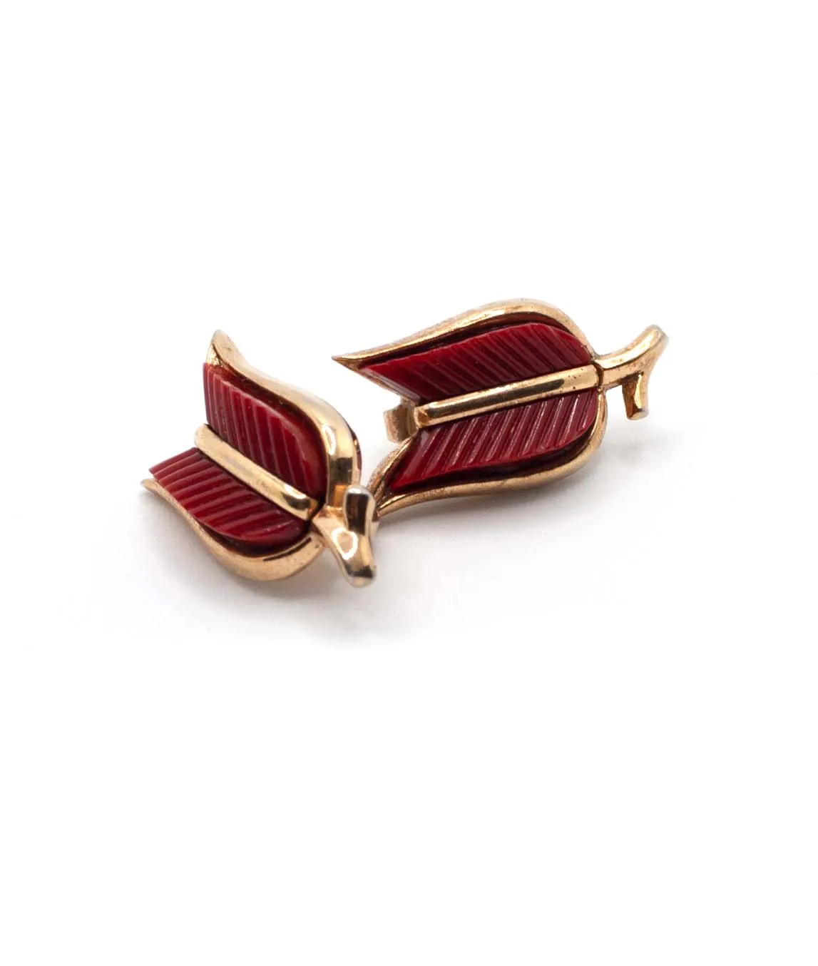 Red and gold Trifari clip on earrings