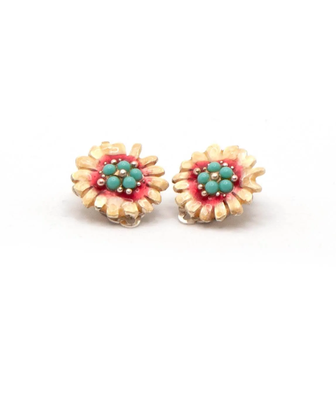 Christian Lacroix yellow and red enamel earrings with turquoise beads