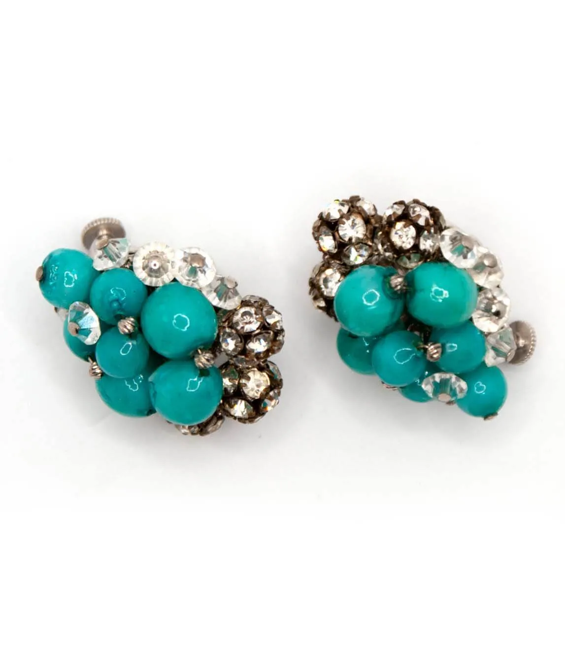 Turquoise and crystal vintage clip-on earrings