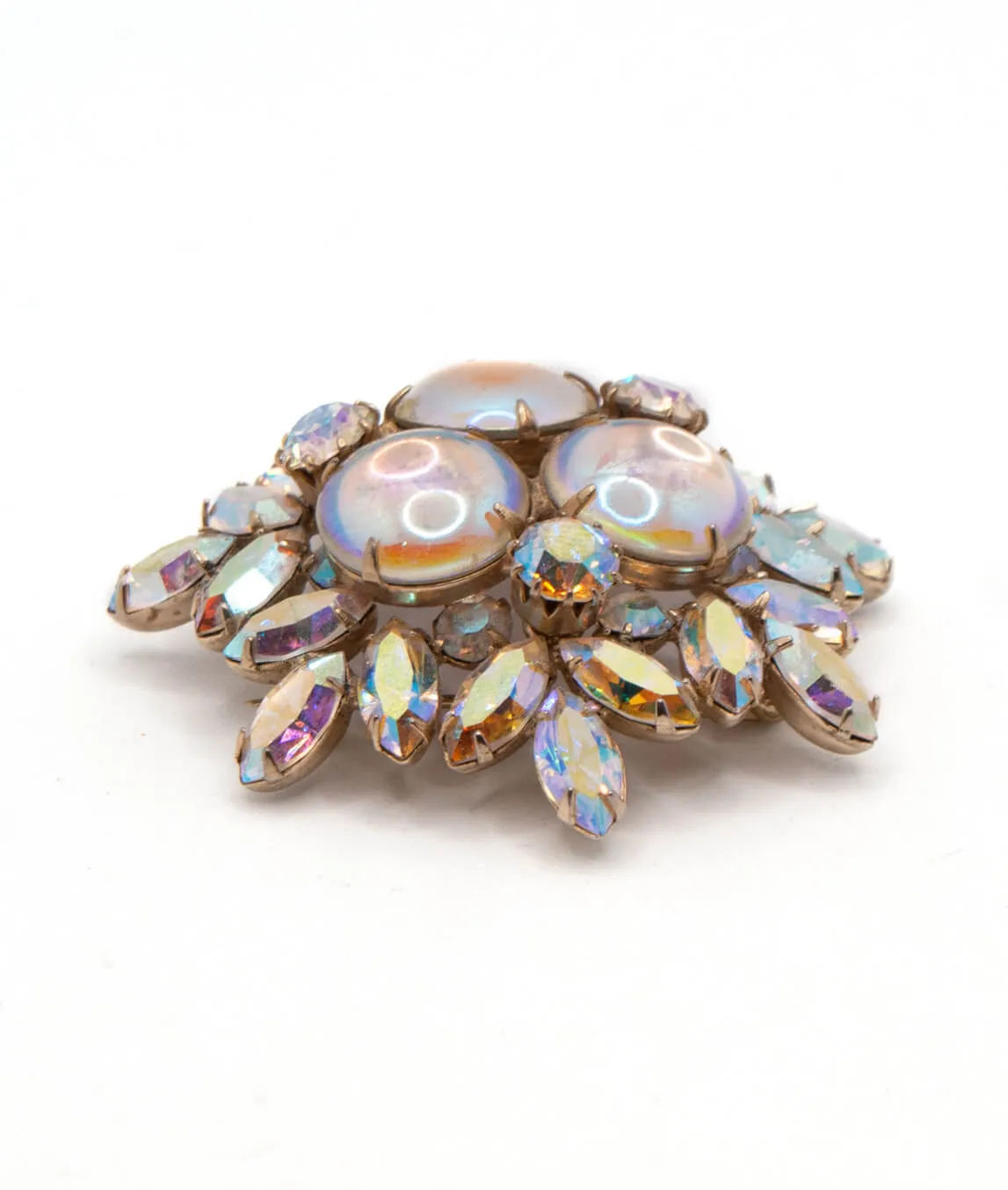 Vintage Sherman brooch set with Aurora Borealis crystals