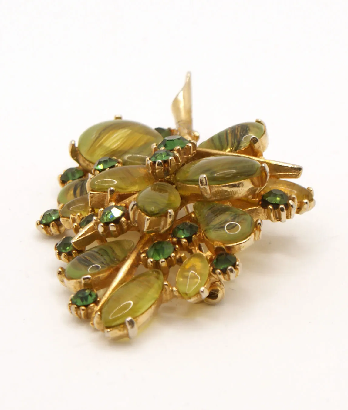 Vintage ART brooch with green stones