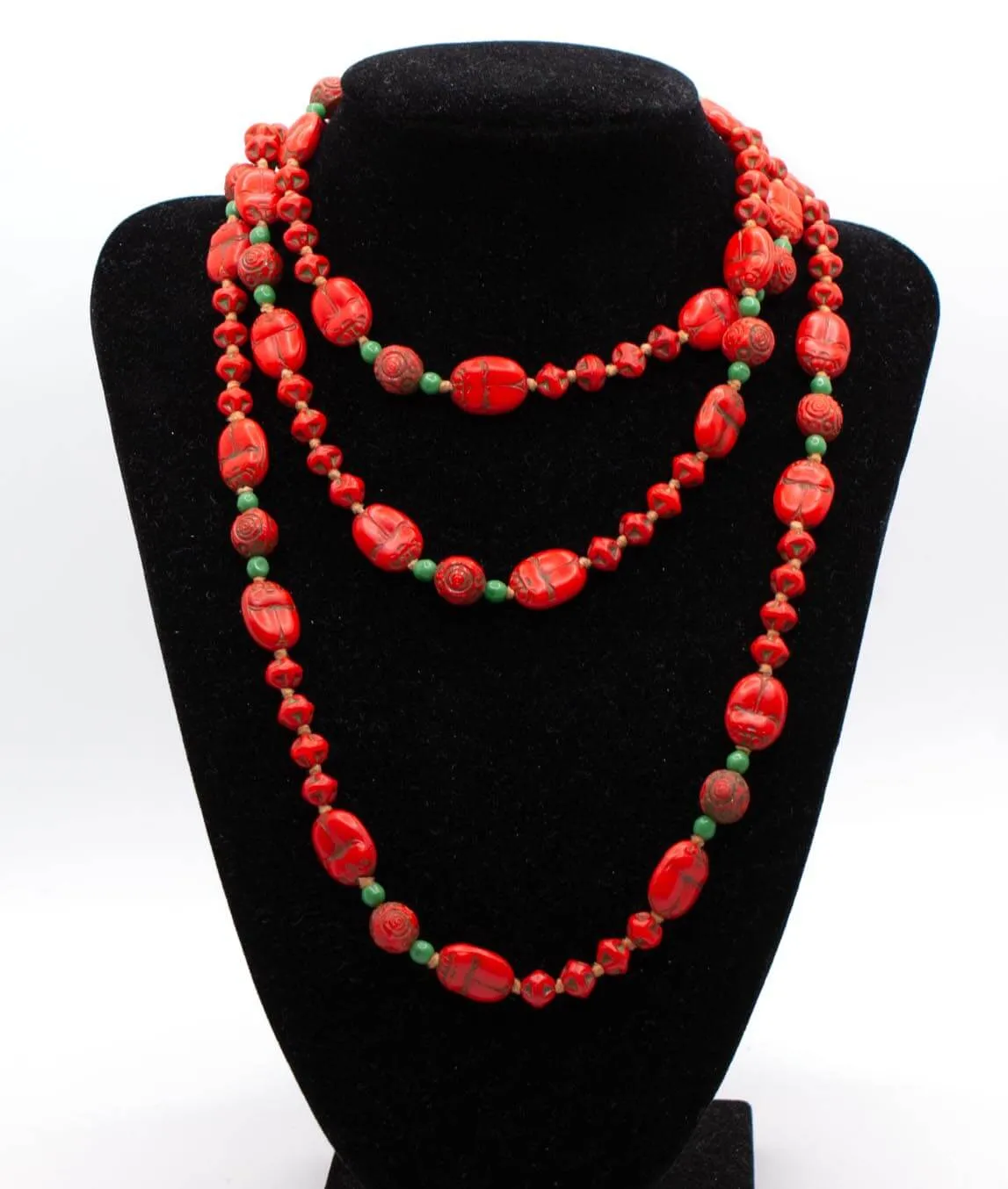 Neiger Brothers red glass Egyptian Revival necklace wrapped