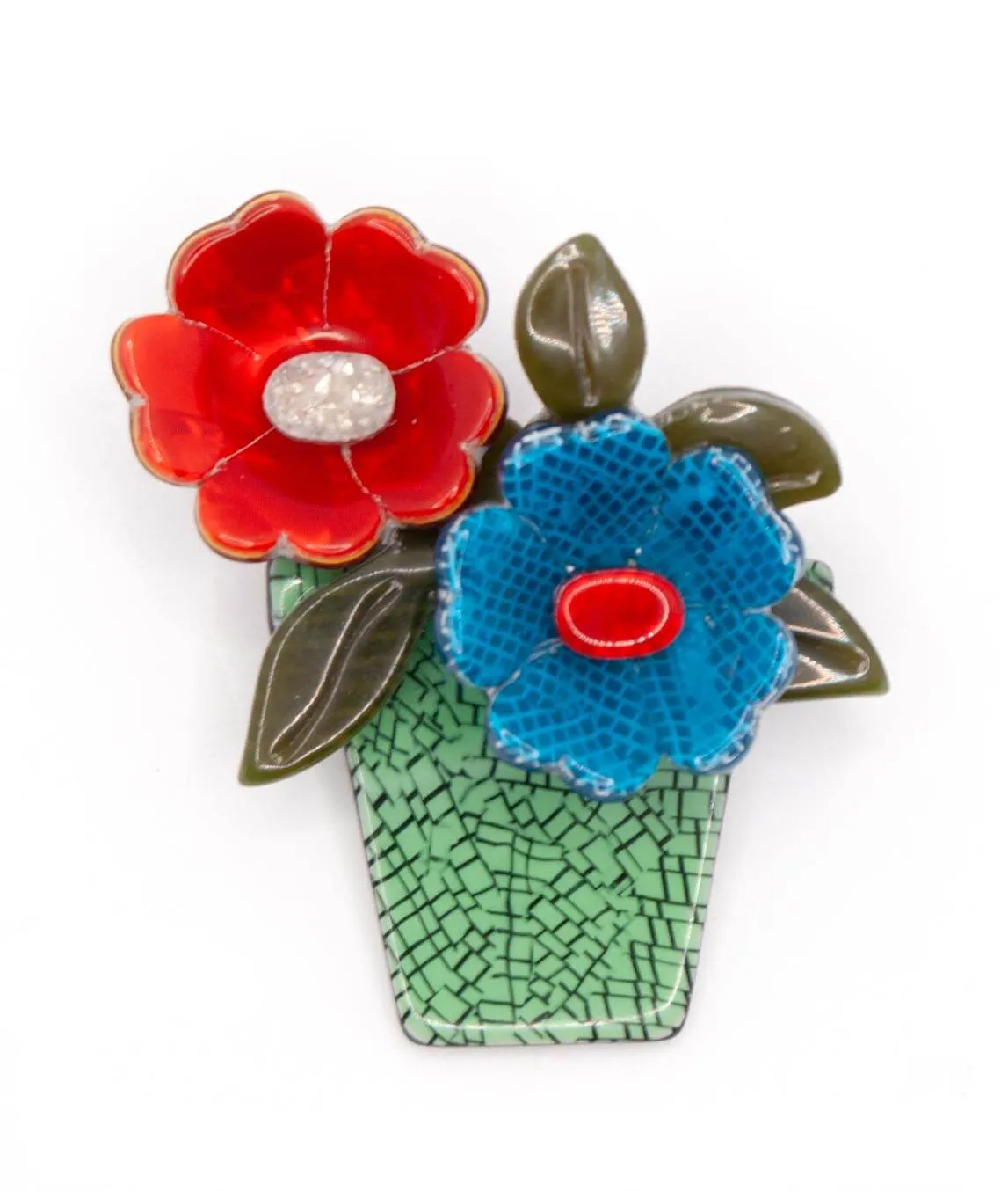 Vintage Léa Stein Red blue and green Flower Pot Brooch