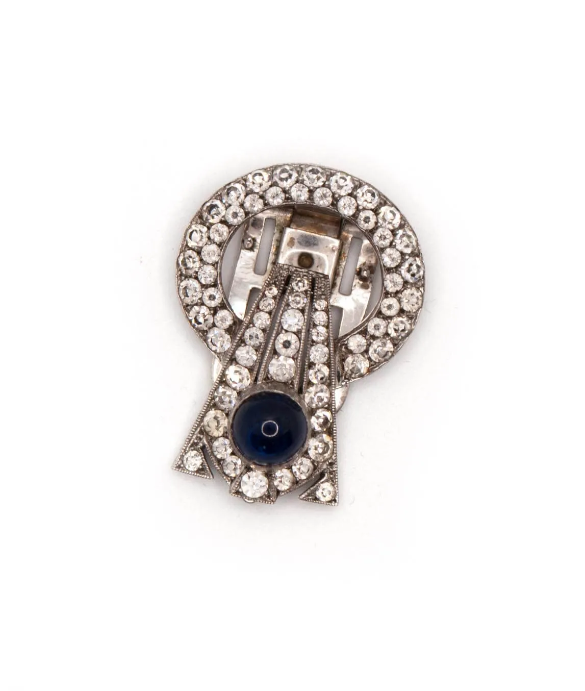 Art Deco dress clip by Knoll & Pregizer blue cabochon